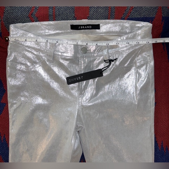 Nwot J BRAND Silver Genuine Lamb Leather skinny jeans silver shadow size 27 - Picture 8 of 13